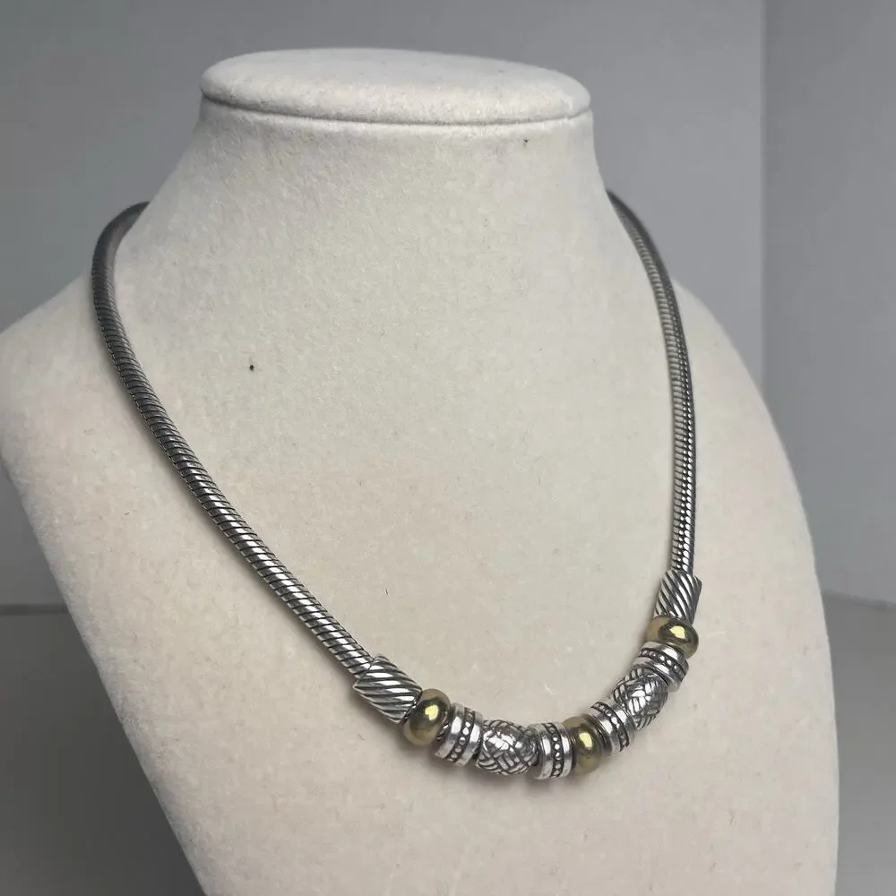 Brighton Travis Necklace Thick Snake Chain Slide Barrel Bead Silver Gold Tone - Picture 6 of 16